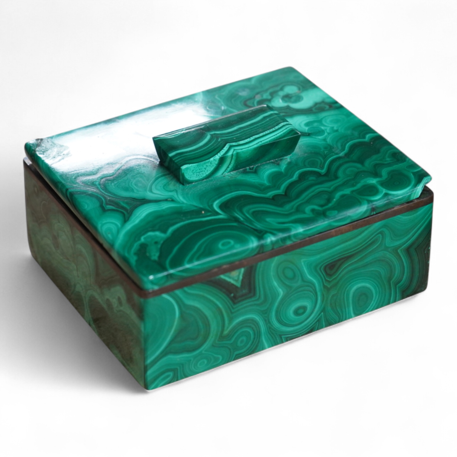 An Art Deco malachite box, 12cm wide
